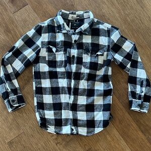 Kids Black and White Plaid Button-Up Shirt